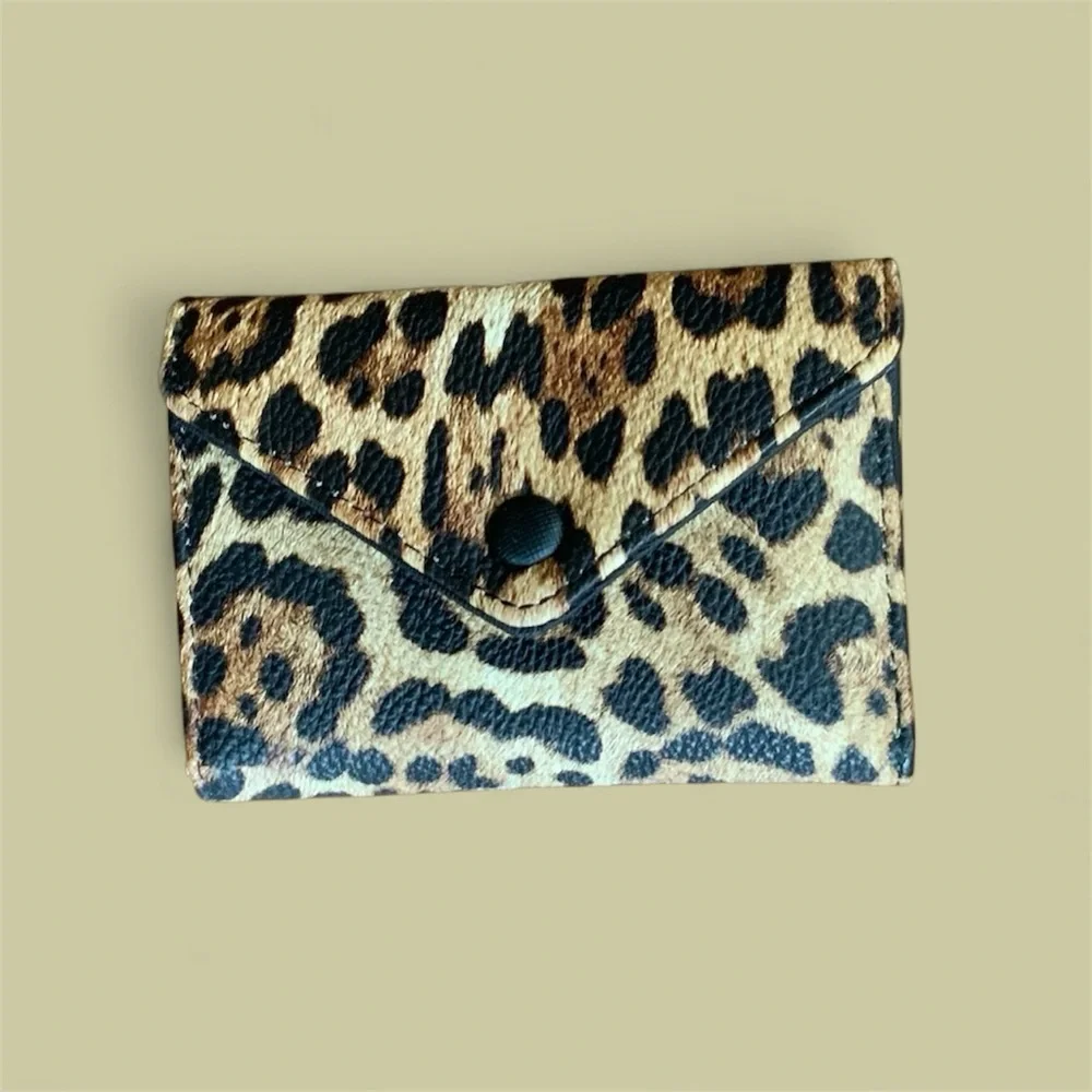Leopard Print Fold-Over Wallet in Brown and Black - Picture 1 of 5